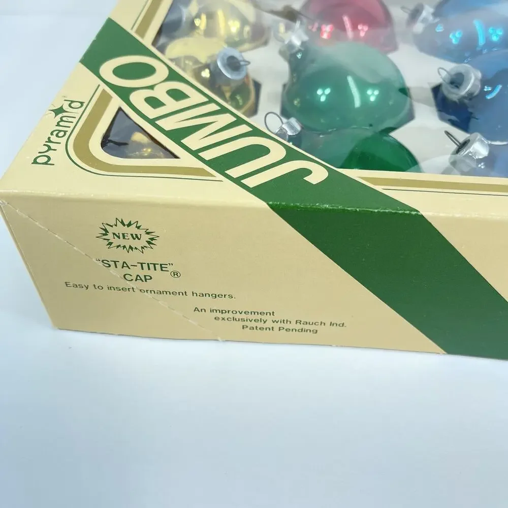 Vintage Pyramid Jumbo Glass Christmas Ornaments 15 ct USA 1970s Original w/Hooks
